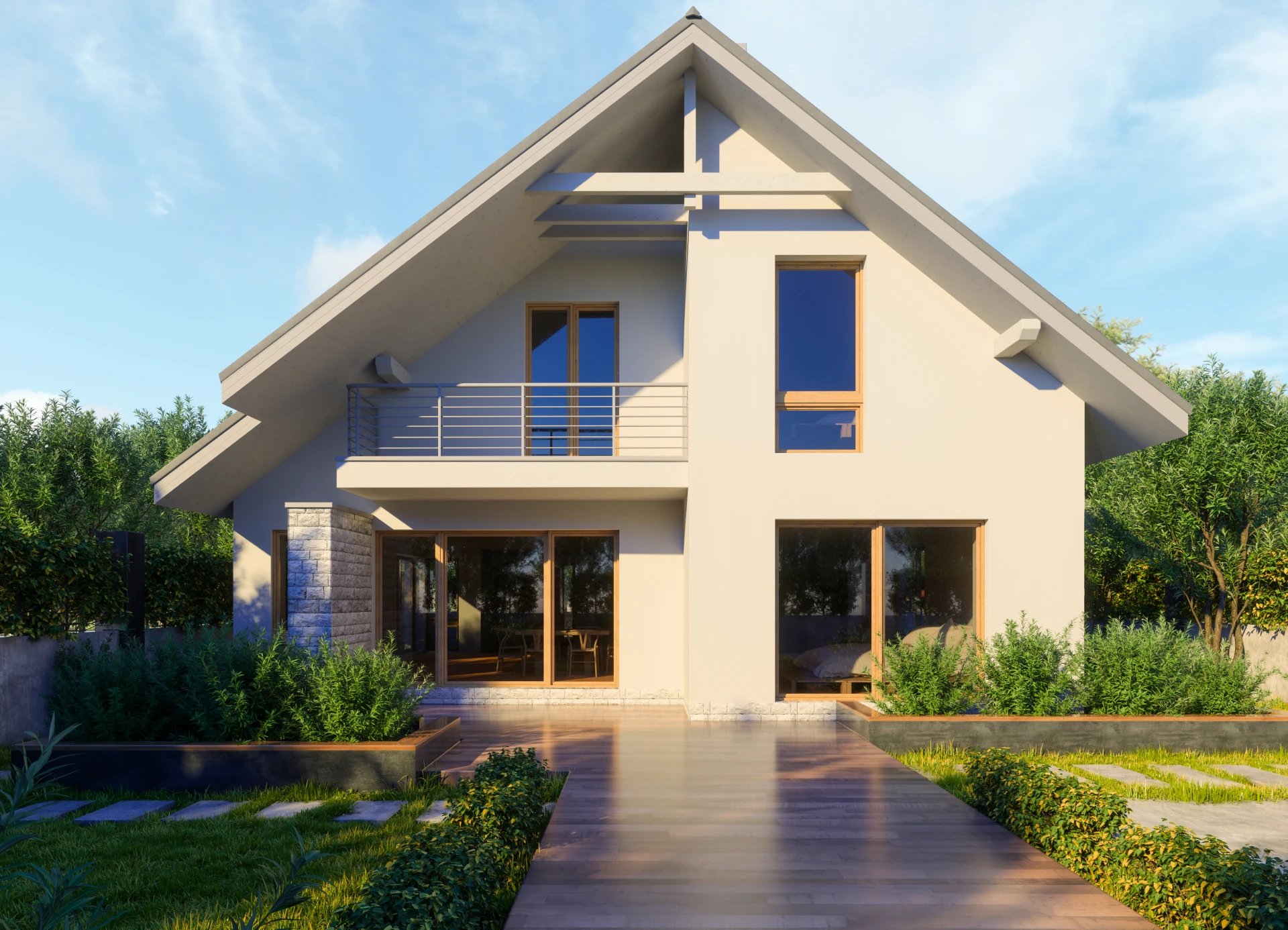 Two-story house surrounded by greenery