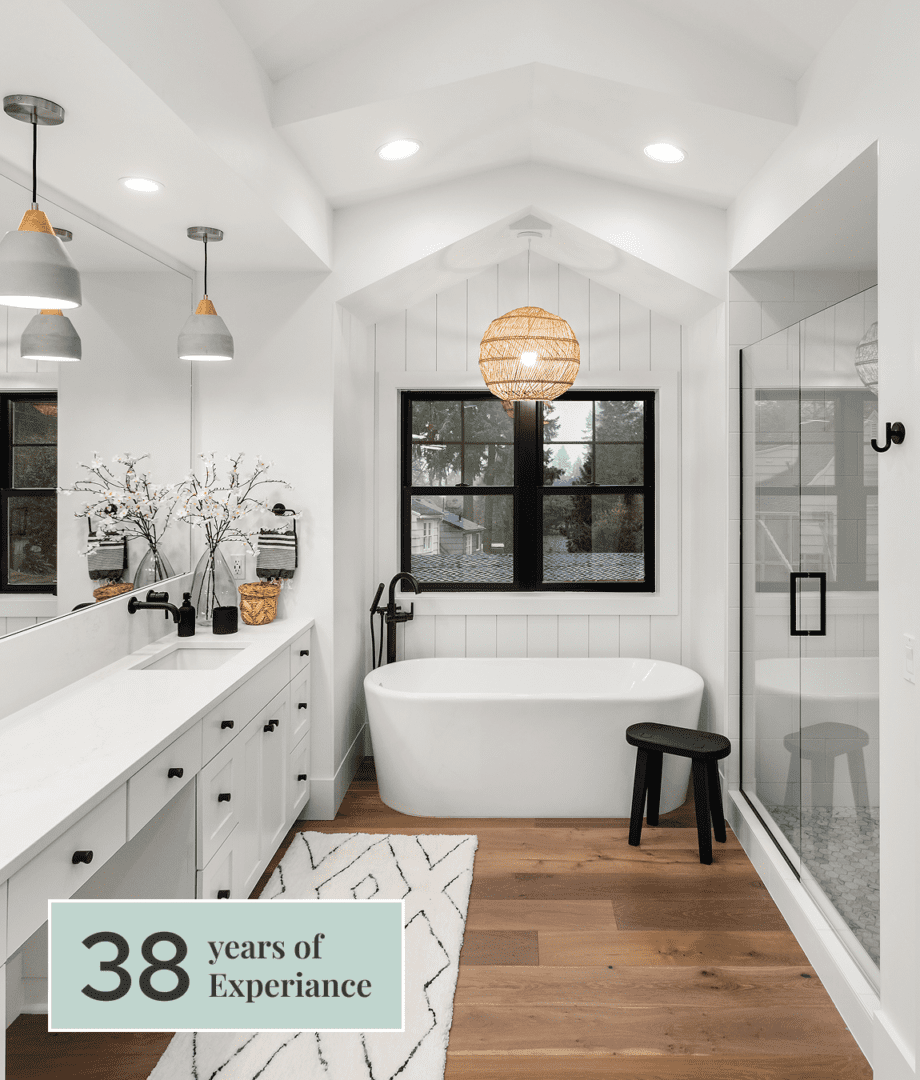 Contemporary bathroom with wood flooring